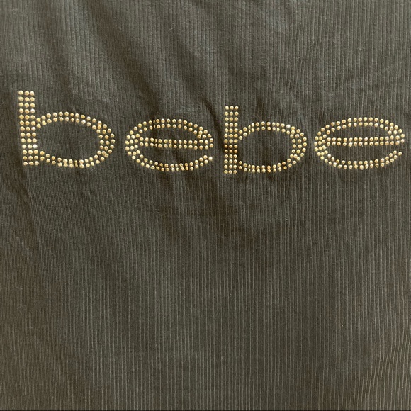NWT Bebe Women’s Black T-shirt & Gold Rhinestone Logo Size Small - Picture 8 of 8